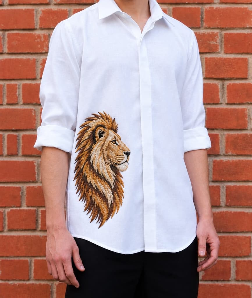 Royal Lion Golden Mane Hand-Detailed Embroidered Shirt